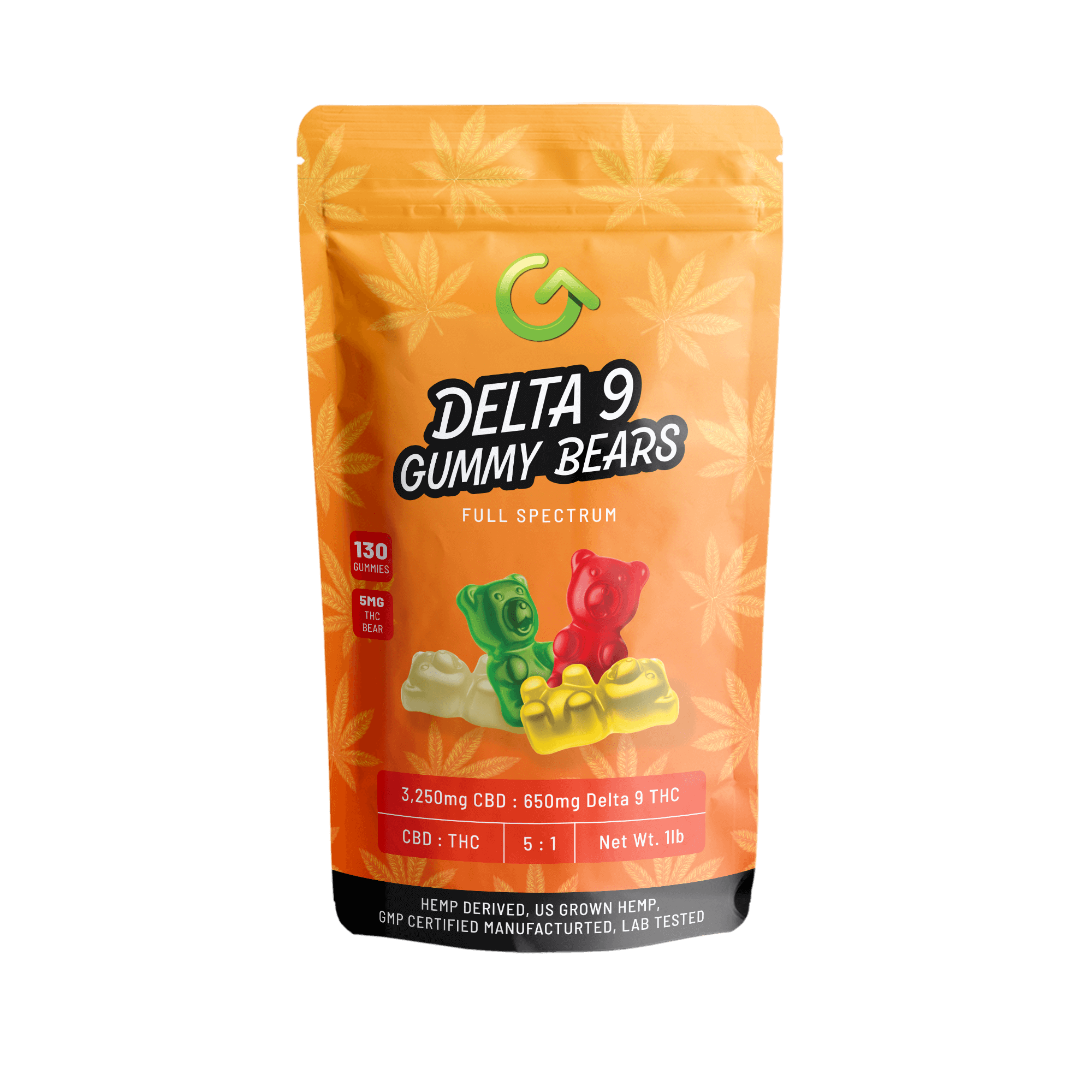 5mg Delta 9 gummy bears come with 130 gummies per bag and mixed fruit flavors
