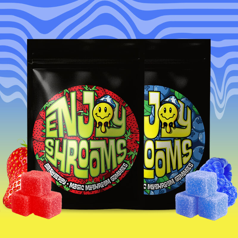 Enjoy Shrooms Bulk Magic Mushroom Gummies 50ct Bags in Assorted Flavors with Value Packaging