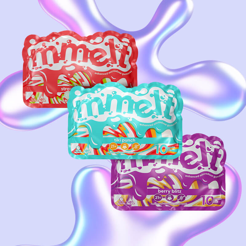 Mmelt Magic Mushroom Gummies Assorted Flavors with Bright, Modern Packaging