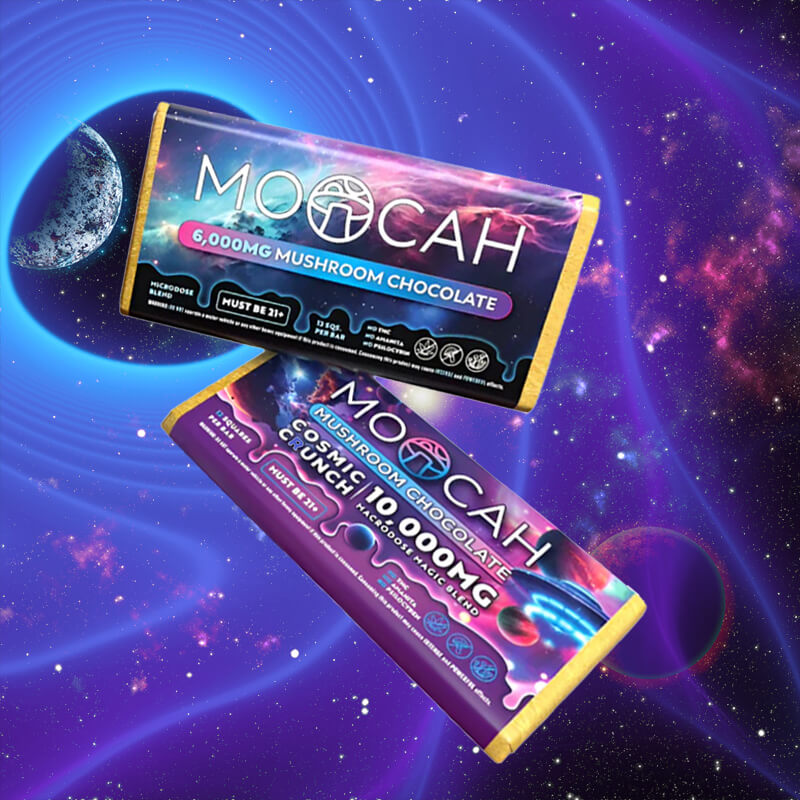 Moocah Magic Mushroom Chocolate Bars Assorted Flavors with Eye-Catching Space-Inspired Packaging