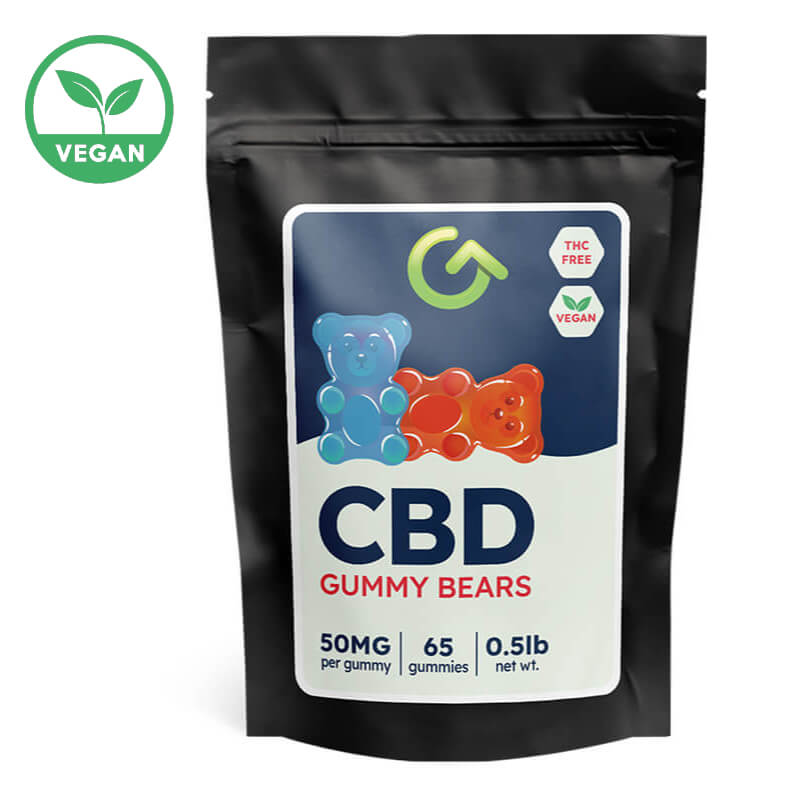 A photo rendering of Good CBD's vegan CBD gummy bears. 