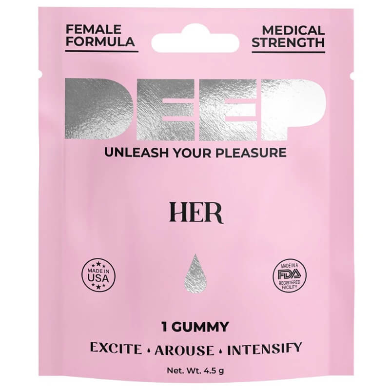 DEEP Female Enhancement Gummies front packaging strawberry flavor herbal blend fast-acting safe and legal