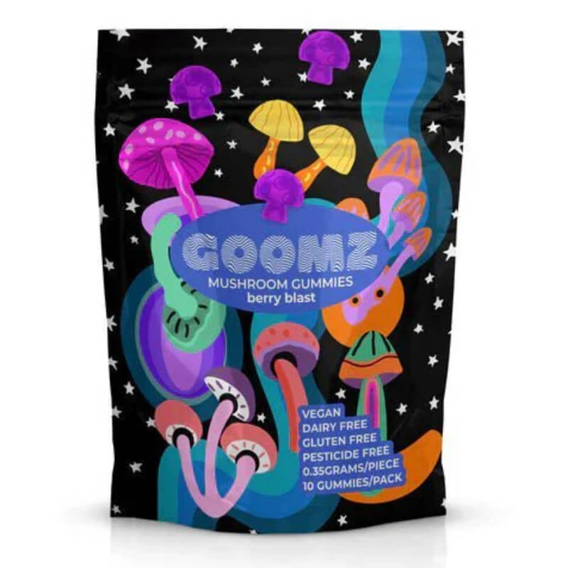 Goomz Berry Blast Magic Mushroom Gummies 10ct Bag with Bright Berry Design
