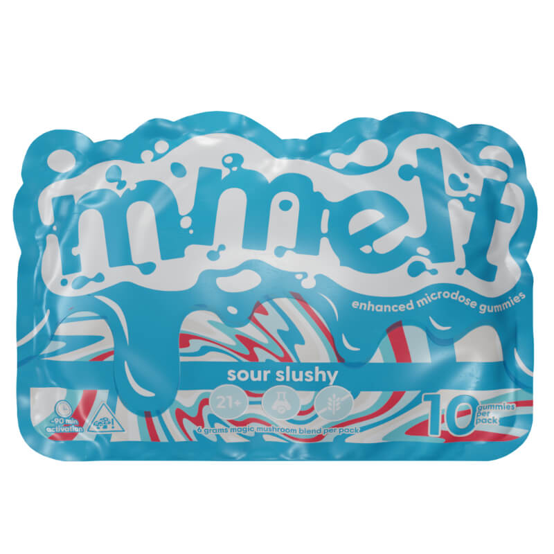 Mmelt Sour Slushy Magic Mushroom Gummies 10ct Bag with Sour-Themed Design