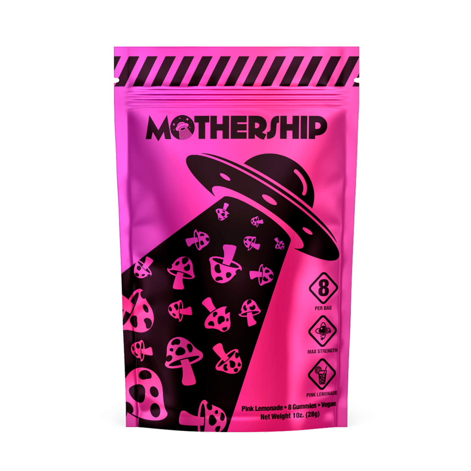 Mothership Extra Strength Mushroom Gummies Pink Lemonade flavor 8 count bag at GoodCBD.