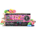 A picture of Tre House Fruity Cereal Mushroom Chocolate Bar on a vibrant background, showcasing the colorful and nostalgic fruity cereal flavors mixed with mushrooms for a unique cognitive experience.