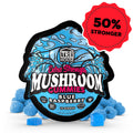tre house magic mushroom gummies that are blue raspberry flavored and come with 10 gummies per pack.